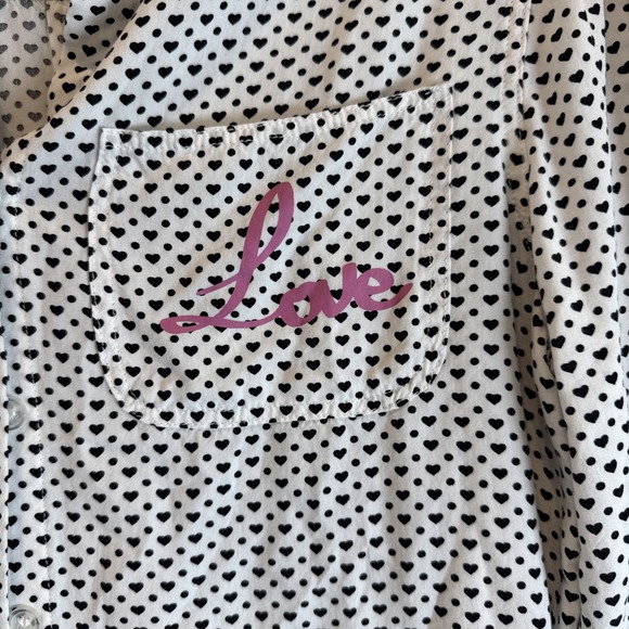 Love Heart Print Button Down Hi-Low Shirt Blouse Top - Picture 3 of 8